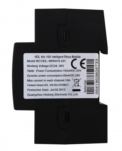 DIN реле, 4-канальное, 16A на канал, HDL-MR0416.431 (Устройства исполнительные HDL), Китай
