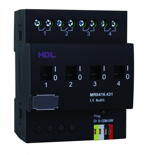 DIN реле, 4-канальное, 16A на канал, HDL-MR0416.431 (Устройства исполнительные HDL), Китай